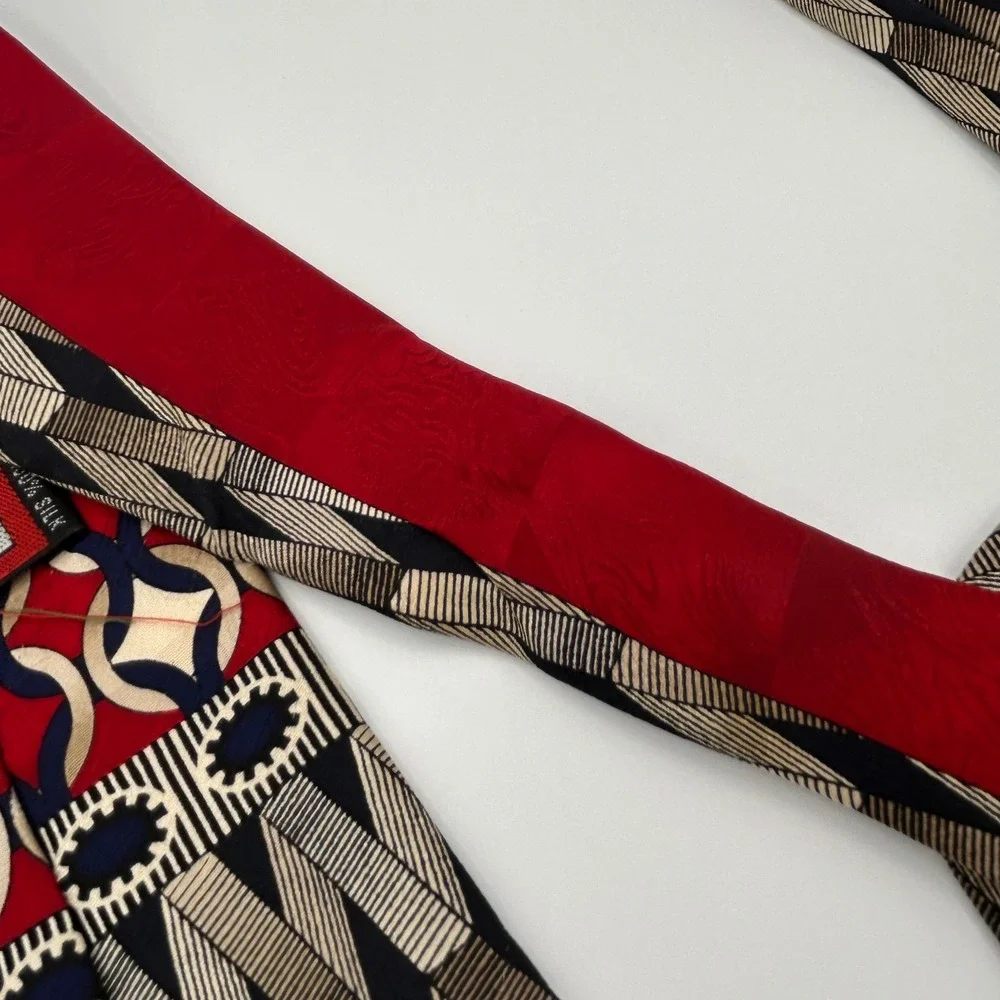 Ottimo Uomo Necktie Geometric Patchwork Mens OS Red Silk Vintage Abstract 90s